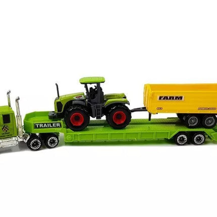 Žemės ūkio transporto priemonių rinkinys Traktoriai Priekabos su gyvūnų figūrėlėmis