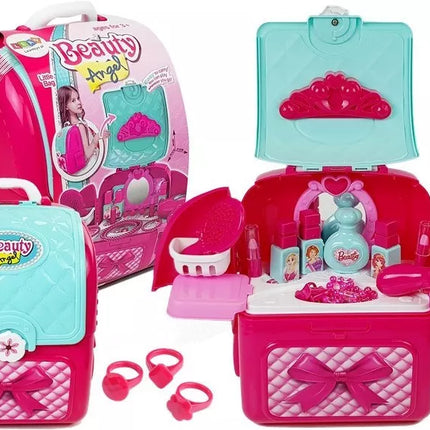 Rožinis grožio rinkinys kuprinėje