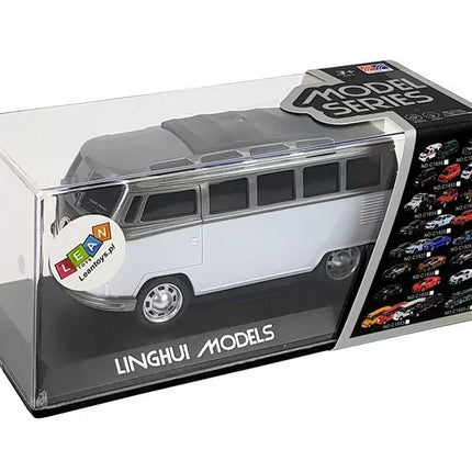 Autobusas spyruoklinis variklis baltas su šviesomis ir garsu