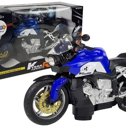 Motociklas mėlynas varomas baterijomis