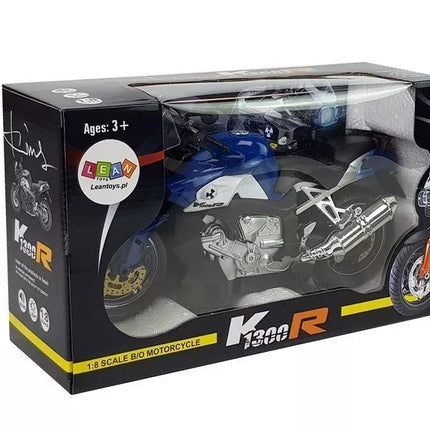 Motociklas mėlynas varomas baterijomis