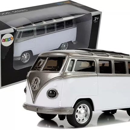 Autobusas su pavara ir garsu, baltas