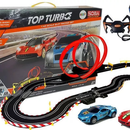 Lenktynių trasa 1:43 2 Automobiliai Valdikliai Top Turbo 5,4 m ilgio