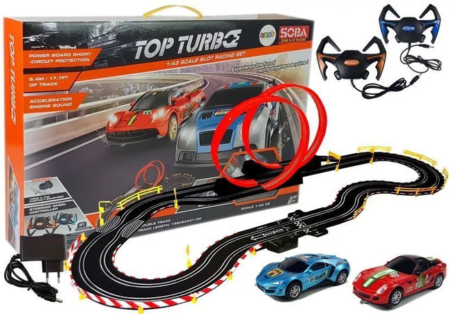 Lenktynių trasa 1:43 2 Automobiliai Valdikliai Top Turbo 5,4 m ilgio