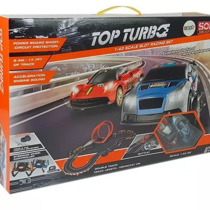 Lenktynių trasa 1:43 2 Automobiliai Valdikliai Top Turbo 5,4 m ilgio