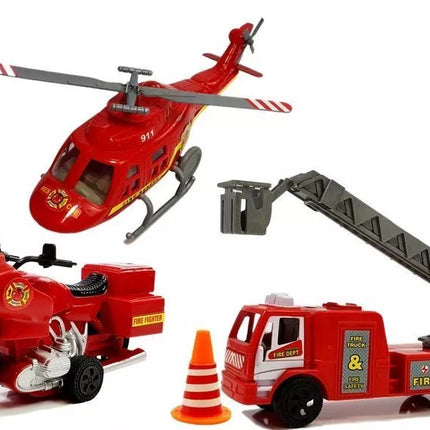 Gaisrinės tarnybos transporto priemonių rinkinys Sraigtasparnis Motociklas Šviesos Garsai
