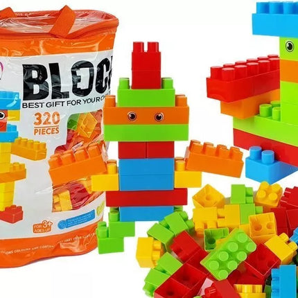 Didelis konstruktorių kaladėlių rinkinys maiše, 320 elementų