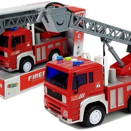 Gaisrinė mašina su traukimu, kopėčiomis, raudona 1:20 su garsu