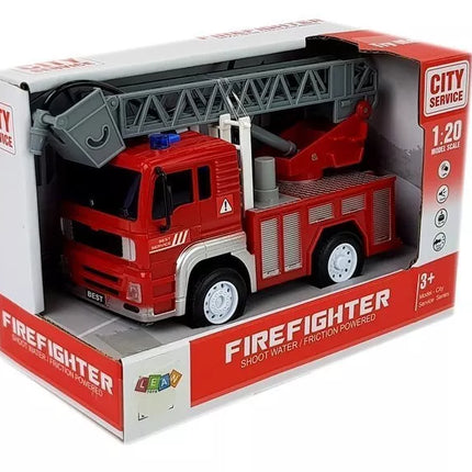 Gaisrinė mašina su traukimu, kopėčiomis, raudona 1:20 su garsu