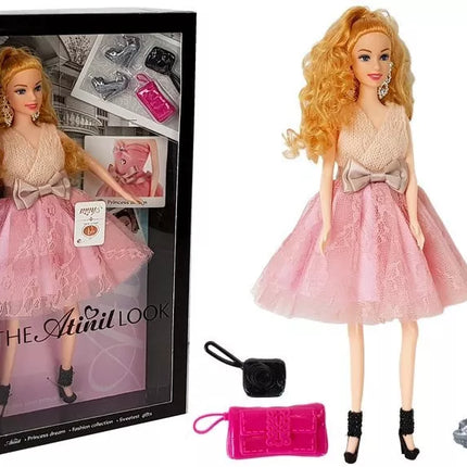 Modelio lėlė, šviesiaplaukė, 28 cm, rankinė, aukštakulniai