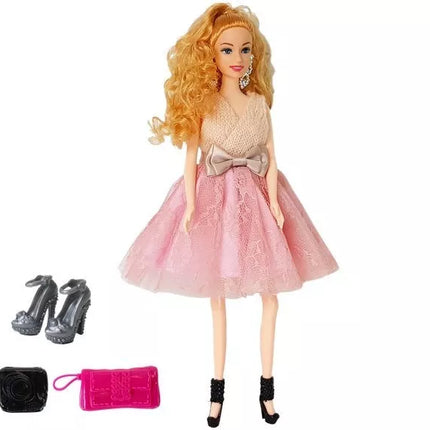 Modelio lėlė, šviesiaplaukė, 28 cm, rankinė, aukštakulniai