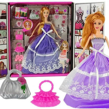 Lėlė mėlyna išleistuvių suknelė Rankinė Kniedės Papuošalai