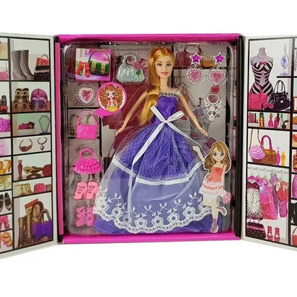 Lėlė mėlyna išleistuvių suknelė Rankinė Kniedės Papuošalai