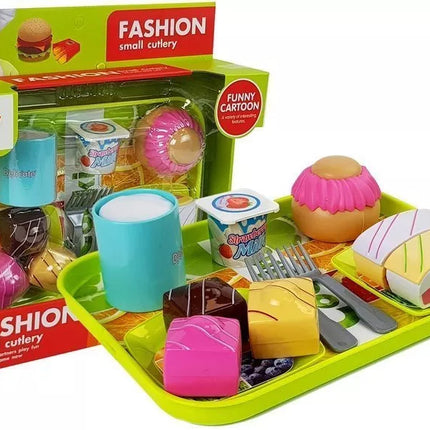 Tortų valgymo rinkinys su padėklu