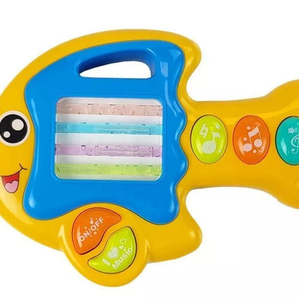 Baterijomis valdomas papūgos formos pianinas ir gitara