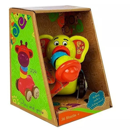 Žaislinis dramblys-automobilis kūdikiams su lanksčiu trimitu