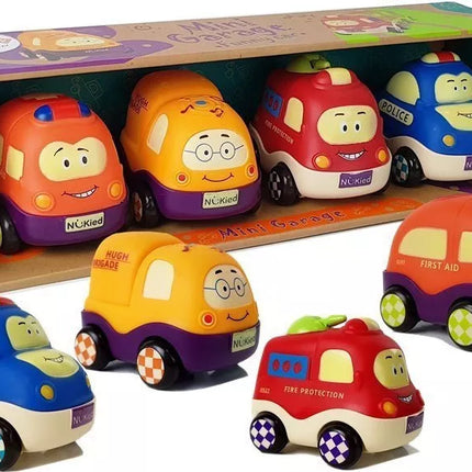 Policijos Greitosios Pagalbos Automobilių Rinkinys Mažyliui su Virvele 4 vnt.