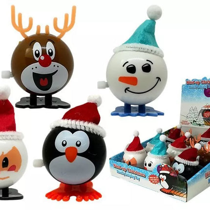 Kalėdinių žaislų rinkinys su prisukamu mechanizmu, pingvinas, 12 vienetų, elnias, sniego senis, Kalėdų Senelis
