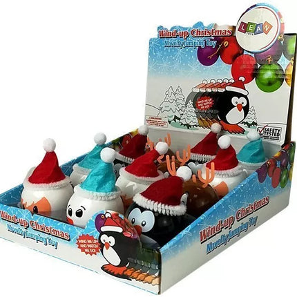 Kalėdinių žaislų rinkinys su prisukamu mechanizmu, pingvinas, 12 vienetų, elnias, sniego senis, Kalėdų Senelis
