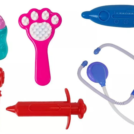 Veterinarinis rinkinys su šunimi ir transporteriu