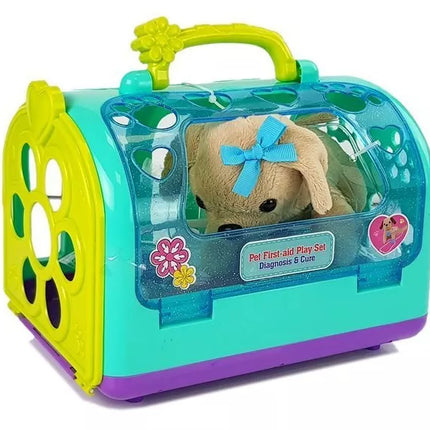 Veterinarinis rinkinys su šunimi ir transporteriu