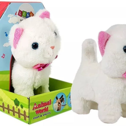 Interaktyvus baltas katinas vaikšto ir dainuoja, skleidžia garsus