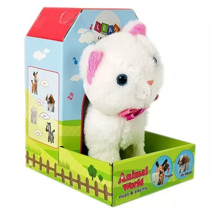 Interaktyvus baltas katinas vaikšto ir dainuoja, skleidžia garsus