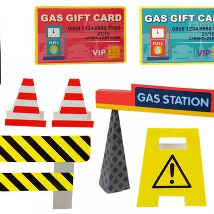 Degalinė su automobiliais, šviesomis ir garsu