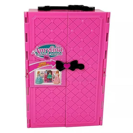 Lėlių rinkinys berniukas mergaitė drabužių spinta persirengimo kambarys drabužiai lagamine