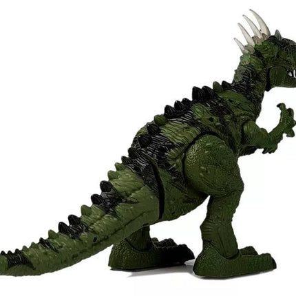 Žalias dinozauras su baterijomis, judantis su garso projektoriumi