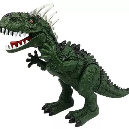 Žalias dinozauras su baterijomis, judantis su garso projektoriumi