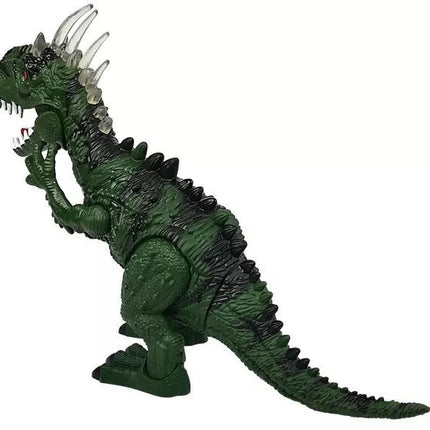 Žalias dinozauras su baterijomis, judantis su garso projektoriumi