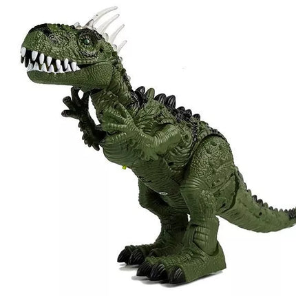 Žalias dinozauras su baterijomis, judantis su garso projektoriumi