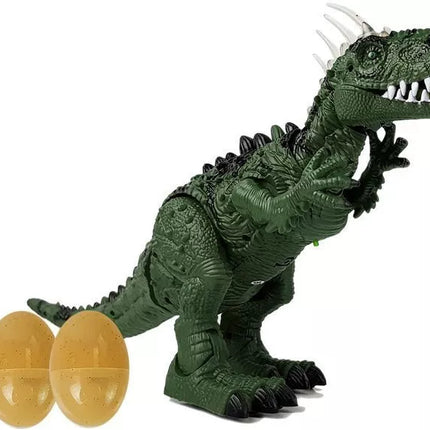 Žalias dinozauras su baterijomis, judantis su garso projektoriumi