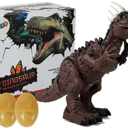 Rudas rudos spalvos dinozauras su baterijomis juda su projektoriumi ir garsu