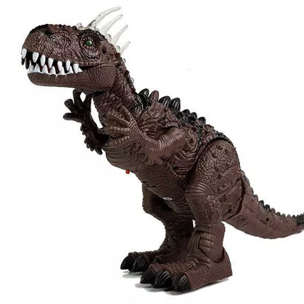 Rudas rudos spalvos dinozauras su baterijomis juda su projektoriumi ir garsu