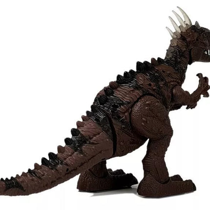 Rudas rudos spalvos dinozauras su baterijomis juda su projektoriumi ir garsu