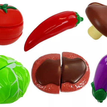 Rožinė virtuvėlė su vandens indais, maisto produktais ir garsais