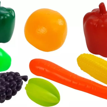 Žaislų turgelis su vežimėliu, kasos aparatu, skaitytuvu ir bakalėjos prekių krepšeliu