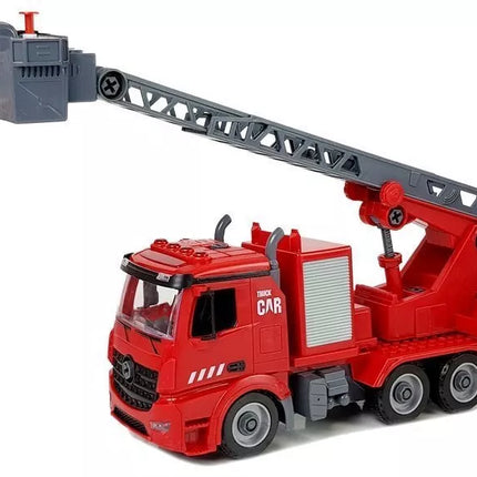 ""PASIDARYK PATS" ugniagesių mašina 2 viename rinkinys, nuimami keltuvai, atsuktuvas, garso ir šviesos efektai, šalmas"