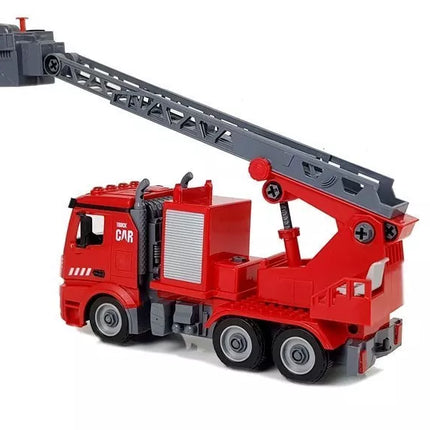 ""PASIDARYK PATS" ugniagesių mašina 2 viename rinkinys, nuimami keltuvai, atsuktuvas, garso ir šviesos efektai, šalmas"