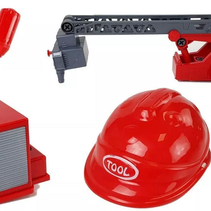 ""PASIDARYK PATS" ugniagesių mašina 2 viename rinkinys, nuimami keltuvai, atsuktuvas, garso ir šviesos efektai, šalmas"