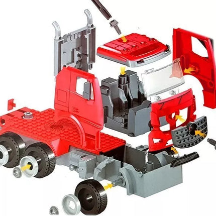 ""PASIDARYK PATS" ugniagesių mašina 2 viename rinkinys, nuimami keltuvai, atsuktuvas, garso ir šviesos efektai, šalmas"