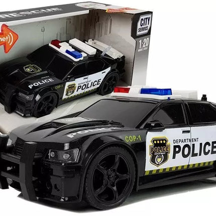 Policijos automobilis 1:20, frikcinė pavara, garsas, šviesos efektai, juodas