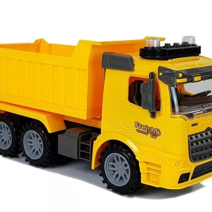 Sunkvežimio savivarčio rinkinys 1:14, kelio ženklai, šviesos, greičio matuoklis, geltonas