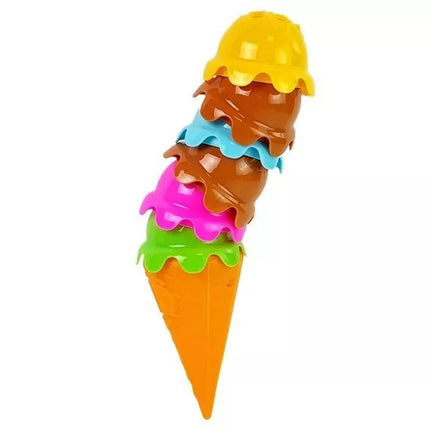 Įgūdžių žaidimas Ledai vafliniame puodelyje. Spalvinga piramidė, dėliokite bokštą