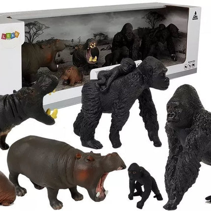 Safari Gyvūnų Figūrėlių Rinkinys Hipopotamai Gorilos