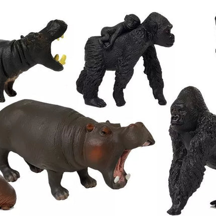 Safari Gyvūnų Figūrėlių Rinkinys Hipopotamai Gorilos
