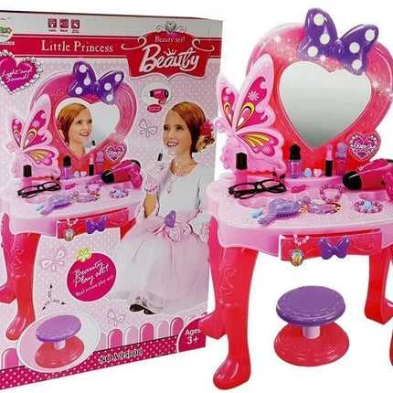 Grožio rinkinys Mergaitės tualetinis staliukas su veidrodžiu, garsais ir šviesomis