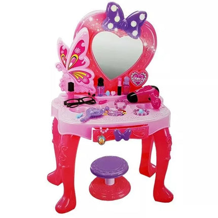 Grožio rinkinys Mergaitės tualetinis staliukas su veidrodžiu, garsais ir šviesomis